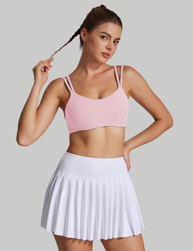 Image of Yoga Sports Workout Bras for Women Seamless Molded Cup Spaghetti Double Strap Bra Wirefree Scoop Neck Tank Top Bras