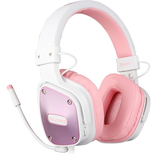 Sades Stereo Gaming Headset for PS4, PC, Over-ear Noise Canceling Headphones with Mic, Bass Sound, Soft Earmuffs for Laptop PC- (SA-722)/Pink, Wired