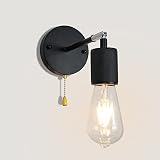 VinTopsh Industrial Pull Switch Wall Sconce, Black Metal Wall Lamp, Farmhouse Adjustable Wall Light