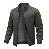 blouson marron homme Design:Son col montant lui confère une allure soignée, sa fermeture éclair intégrale facilite l'enfilage et le retrait, et son ourlet droit, simple et élégant, lui donne un style raffiné et sophistiqué