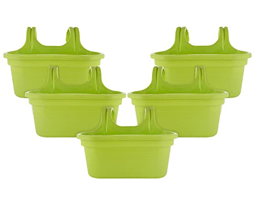 Kuber Industries Hanging Flower Pot|Double Hook Plant Container|Durable Plastic Glossy Finish Pots for Home|Balcony|Garden|12 Inch|Pack of 5 (Green) Kuber Industries Hanging Flower Pot|Double Hook Plant Container|Durable Plastic Glossy Finish Pots for Home|Balcony|Garden|12 Inch|Pack of 5 (Green)