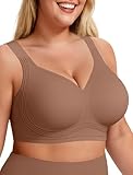 LetsJoli Jelly Bras for Women Supportive Wireless Push Up Bra Full Coverage No Underwire Seamless Plus Size for Older Women(Coffee,3XL)