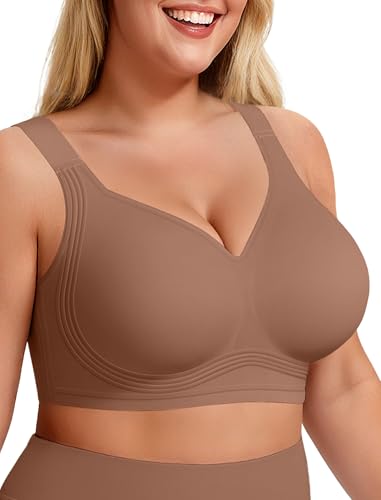 LetsJoli Jelly Bras for Women Supportive Wireless Push Up Bra Full Coverage No Underwire Seamless Plus Size for Older Women(Coffee,3XL)