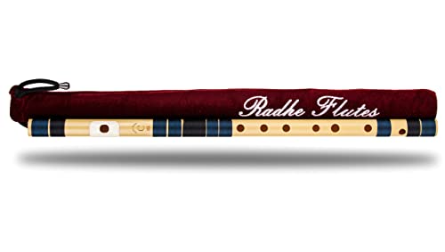 RRadhe Flutes PVC-Faser, naturfarben, für Rechtshänder, dunkelblaue und schwarze Fäden, verschiedene Farben für Samtbezug und komplette Flötenanfänger, Online-Kurs in Hindi und Englisch