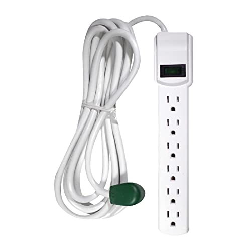 Go Green Power Inc. 12ft Surge Protector with 6 Outlets - Heavy Duty, Circuit Breaker, Mountable - Sleek Design Perfect for Home & Office - GG-16103M-12