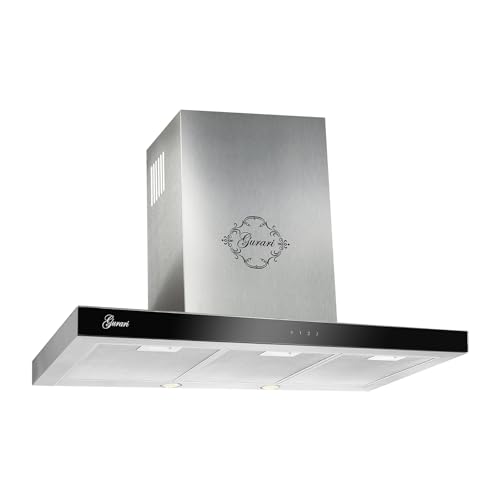 Gurari Hotte murale 90 cm inox et verre noir • Hotte aspirante 1000 m³/h • Touch Control • Télécommande • Évacuation & recyclage • Hotte de...