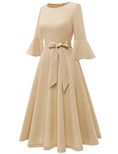 Champagne Dress For Women Elegant 3/4 Sleeve Prom Dresses For Women Dresses For Wedding Guest Modest Dress For Church Champagne Xl #TOP2