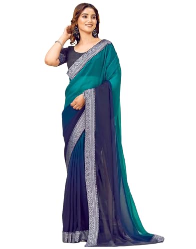 Image of SIRIL Women's Georgette Foil Printed Saree with Unstitched Blouse Piece