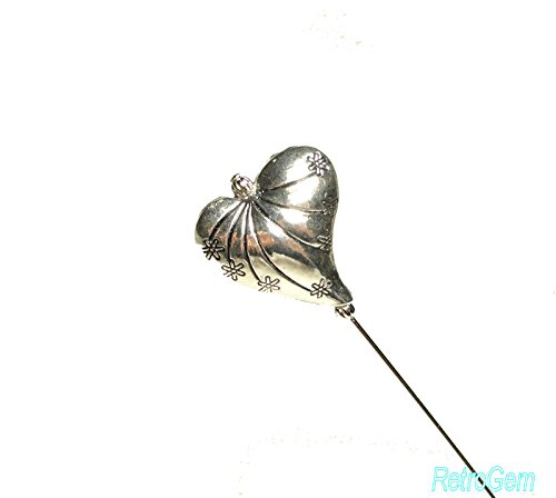 RetroGem Silver Plated Large Heart Hat Pin 6