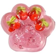 Cat Paw Stress Relief Toy Transparent Strawberry Grape Cherry Carrot Pineapple Kitten Paw Sensory Toy with Glitter TPR Stress Ball Fidget Toy Cherry