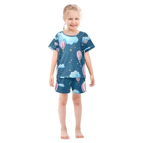 senya Clouds Colorful Hot Air Balloon Summer Pajamas Set Short Cotton Sleepwear 2 Piece3