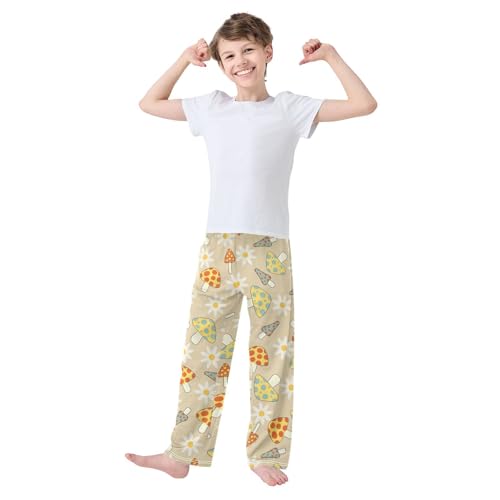 Mushroom Flower Boys Pants Boys Athletic Pants Long Pant for Boywith Pockets Wide-Leg Size 6-14Y3