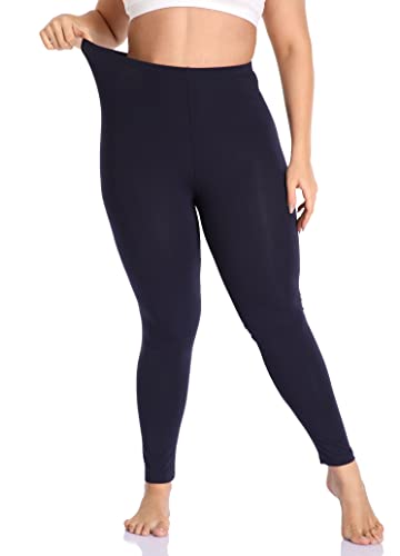 Cheapestbuy Women's Plus Size Stretchy Leggings Soft Full Length Leggings High Waist Lightweight Basic Yoga Tights Pants Dark Blue
