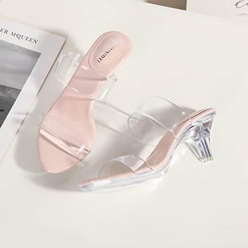 Image of NBUUNBU Clear Heels for Women Silver Black Heels Little Platform Sexy High Heels Sandals Stiletto Kitten Open Toe Dress Shoes Comfortable Double Transparent Strap Heeled Sandals Mule