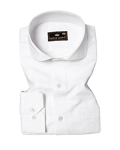 Image of FRENCH CROWN Men's White Linen Regular Fit Textured Full Sleeves Casual Shirt