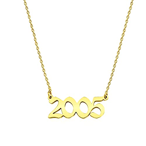 Ovian Birth Year Number Necklace for Women 18K Gold Plated Stainless Steel Birthday Pendant Necklace Memorable Anniversary Jewelry