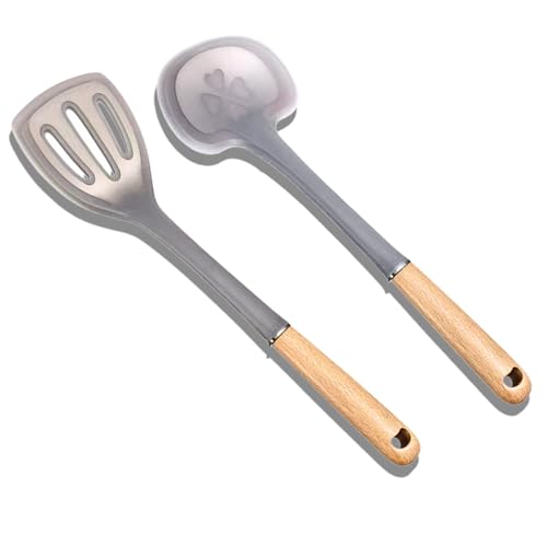 RFSCDI 2-Piece Cooking Spatula Set - German standard Food-Grade Silicone with Steel Core, Heat Resistant Up to 500℉, Non-Stick Cooking Utensils for Kitchen with Ergonomic Non-Slip Handle (Gray)