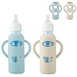 PandaEar 2 Pack Silicone Sleeves for Dr. Brown's 8oz Glass Baby Bottles, Anti-Drop Protective Bottle Covers with Handles, Heat-Resistant & Easy to Grip