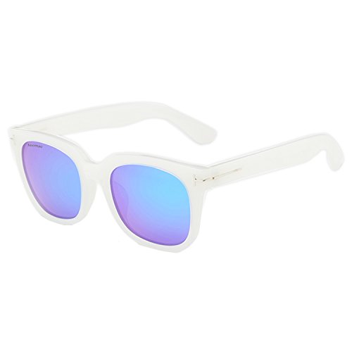 tecmac 2005-49 Full White Rim Blue Polaroid Anti-Reflective Lens Sunglasses | UV Protection | Unisex
