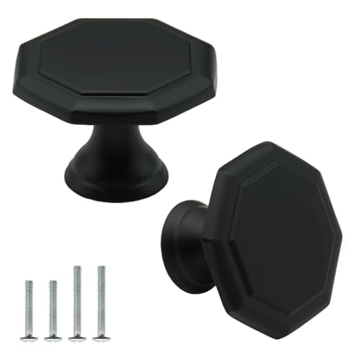 FURFITT 10 Pack Matte Black Cabinet Knobs Octagon 1-3/8 Inch(35mm) Zinc Alloy Dresser Knobs Drawer Pulls Kitchen Cupboard Handles Bathroom Furniture Hardware