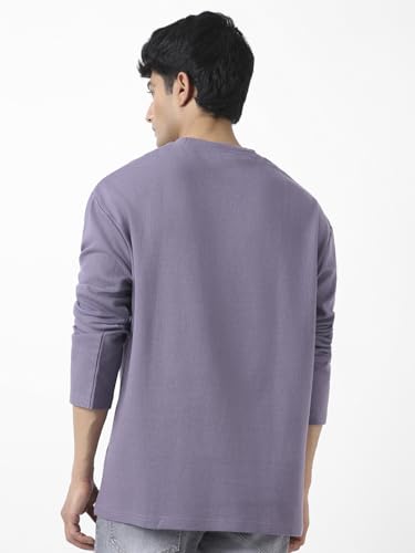 Image of Urbano Fashion Men's Textured Round Neck Oversized Full Sleeve Cotton T-Shirt