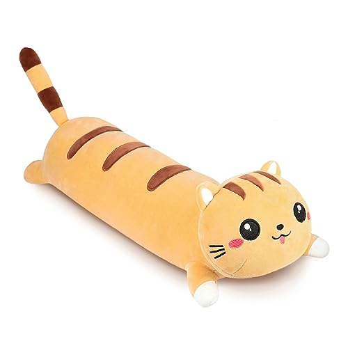 AFAN Long Cat Plush Cute Cat Body Pillows Kawaii Stuffed Animals Plushies Soft Cuddly Cotton Plush Room Decor Gifts (Yellow, 19.6 Inch)