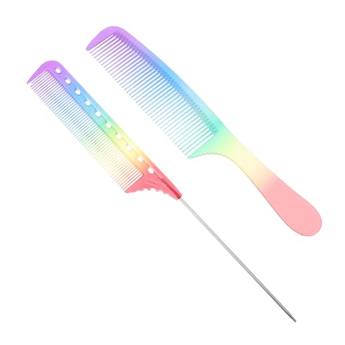 Beaupretty 2個プロ用透明レインボー刻コーム 髪の毛静電気防止ヘアブラシ 美容師向け理容店用スリング櫛 家用パーティー多用途