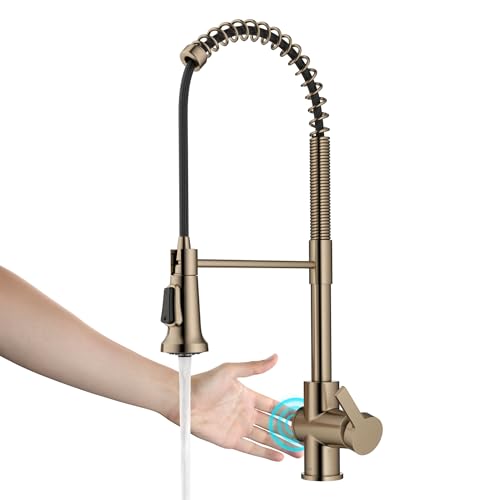 KRAUS Britt Touchless Sensor Commercial Single Handle Pull Down Kitchen Faucet in Spot Free Antique Champagne Bronze, KSF-1691SFACB by Kraus - Used condition - US$223.01