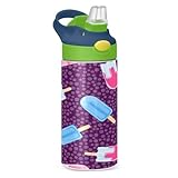 Kcldeci Isolierte Wasserflasche mit Strohhalm für Sport und Reisen, Eis am Stiel, gepunktet, violett, Sport-Wasserflaschen, halten 24 Stunden kalt und heiß