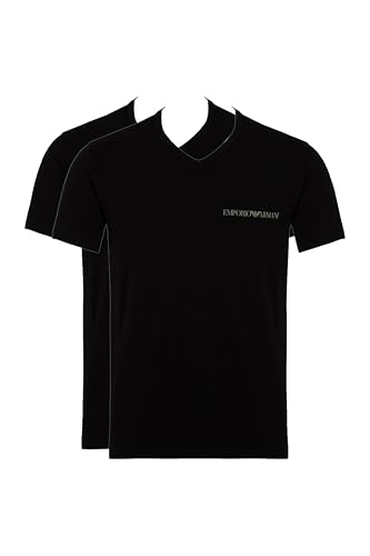 EMPORIO ARMANI 2-Pack V Neck T-Shirt, Noir/Noir, L Homme