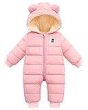 Babyspeelpakje met capuchon, winter, kruippakje, jongens, meisjes, lange mouwen, eendelig pakje, jas, warm fleece, kinderen, kleding, cadeau, 3-18 maanden - roze - 0-3 mois