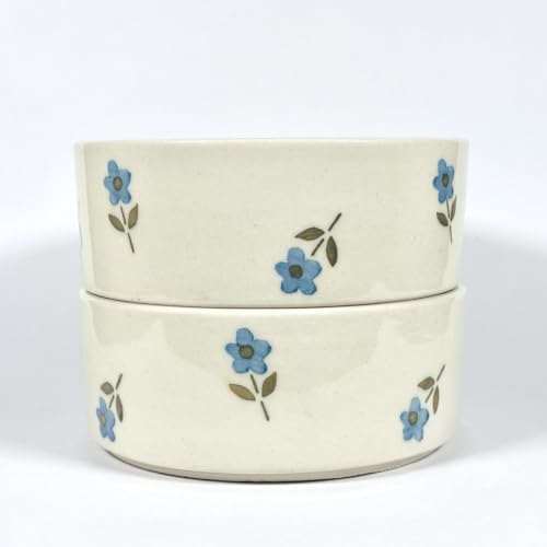 Image of SNS Handmade Ceramic Serving Bowl Set (Pack of 2) | Microwave Safe Cute Ceramic Bowl Set | Aesthetic Snack, Salad, Cereal, Dessert & Soup Bowl | Premium Kitchen & Breakfast Bowl (Blue Florette Bowl)