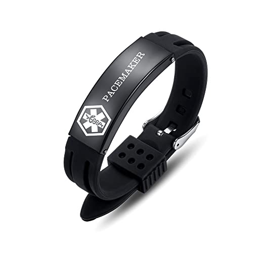 Aoamid Black Sport Silicone Medical Bracelets Adjustable Waterproof Medical Id Alert Bracelets For Men Women Pacemaker #TOP1
