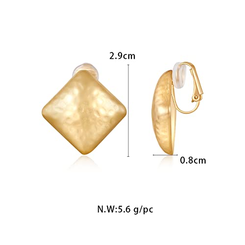 Classyzint Square Clip On Earring For Women Matte Gold Plated Hammered Brass Metal Statement Stud Earrings #TOP5