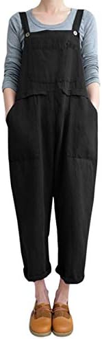 Gihuo Women's Baggy Cotton Overalls Jumpsuit with Pockets (Black, XX-Large)