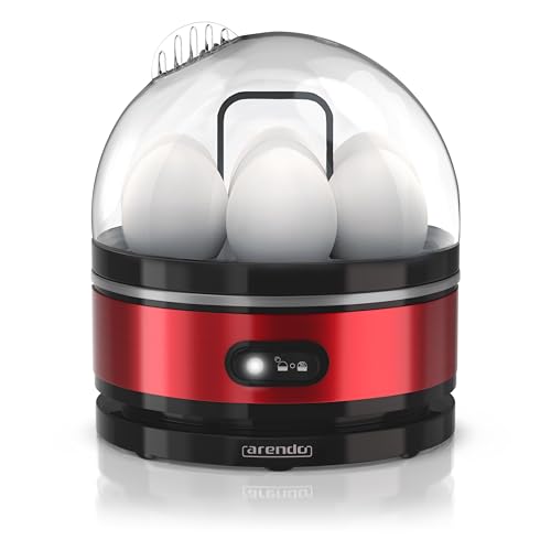 Arendo Sevencook Eierkocher 400 W – Edelstahl Design - 1-7 Eier - Egg Cooker - EIN/AUS-Schalter – 3 Härtegrade wählbar - Warmhaltefunktion - Signalton - BPA-frei - rot