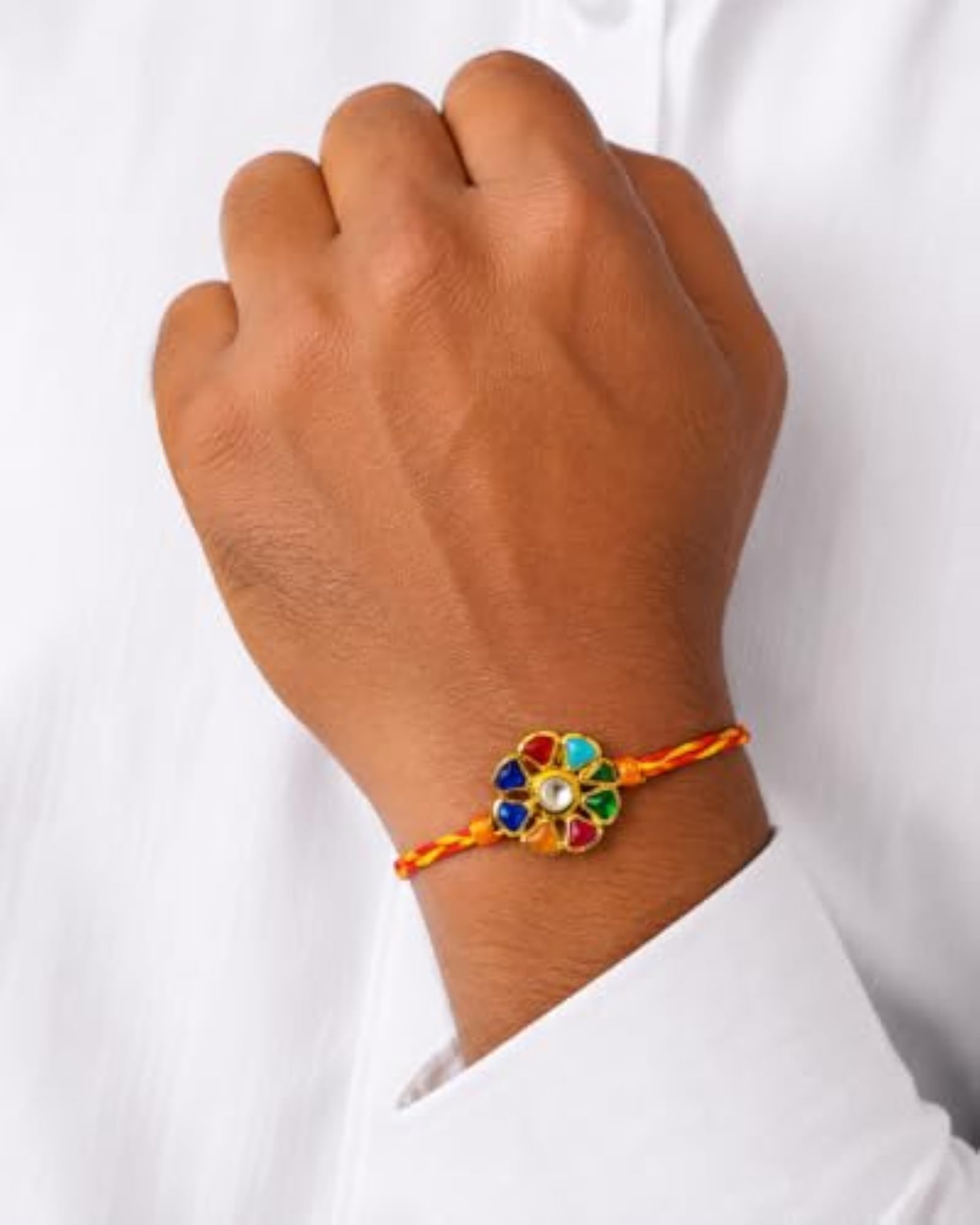 Handmade Multicolor Kundan Style Rakhi for Brother, Traditional Gift