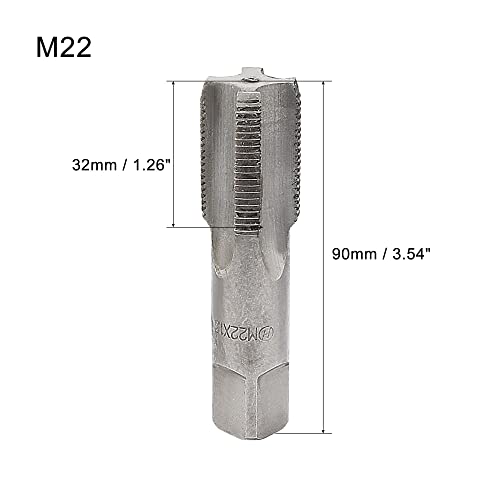 Uxcell Metric Hand Tap M22 Thread 1.5 Pitch 4 Straight Flutes H2 Alloy Tool Steel Bottom & Taper Screw Tap Set Tapping Tools For Repairing 1 Pair #TOP1