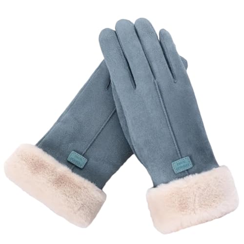 Pegsmio Modische Damenhandschuhe, Herbst, Winter, niedlich, pelzig, warm, Vollfinger, Outdoor-Sport, blau, One size