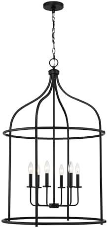 Savoy House 3-7388-6-89 Brookstone Traditional Open Lantern Style Birdcage-Like Candle Pendant, 6-Light 360 Total Watts, 40" H x 26" W, Matte Black