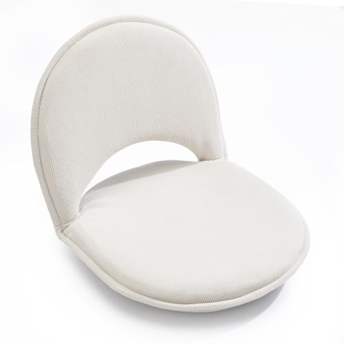 YOUKEEEJOJO Floor Chair 5-Position Adjustable Back Support Chair Foldable Camping,Video-Gaming Reading Watching, Upholstered Meditation Convenient Seats (Beige)