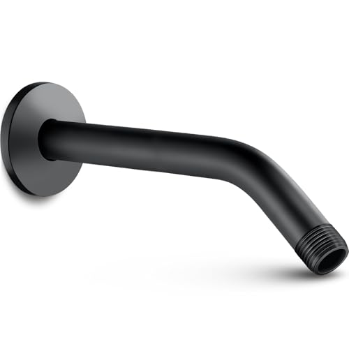 Cobbe Shower Arm with Flange and Teflon Tape, 10-Inches Wall Mounted Shower Pipe Arm Extension for Fixed Shower Head, Matte Black