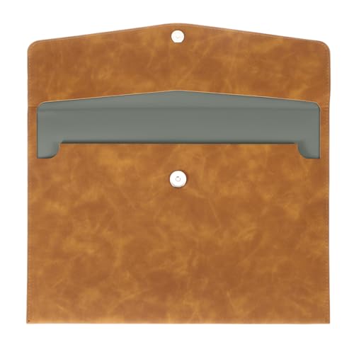 Porte-documents A4 café en cuir synthétique avec bouton pression