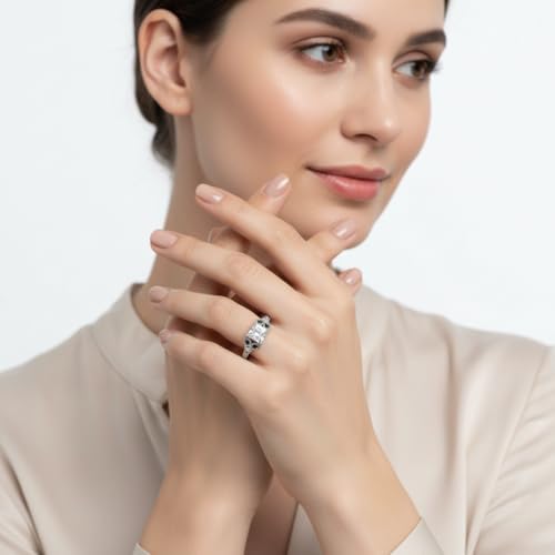 Image of Choose Your Gemstone Split Band Antique Ring Sterling Silver Princess Shape Side Stone Engagement Rings Minimal Modern Design Birthday Wedding Gift US Size 4 to 12