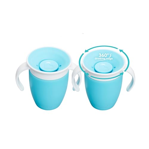 Munchkin Tasses Miracle 360 Bébé | Gobelet à Flux Libre pour Tout-Petits | Tasse d'Apprentissage | Sans BPA | Sans Déversement | Bouteille d'Eau Bébé 12m+| 207 ml | Pack de 2 | Bleu