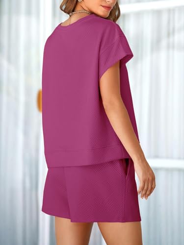 Image of UNCLECAT Womens 2 Piece Lounge Sets Short Sleeve Tops and Shorts Travel Outfits Pajama Set with Pockets
