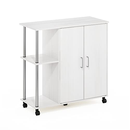 Image of Furinno Helena Multipurpose Printer Stand, Storage Cabinet /Shelves with Lockable Wheels, Stainless Steel Tubes, White Oak /Chrome