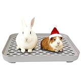 kathson Rabbit Litter Box, Bunny Potty Trainer Tray Guinea Pig Litter Box with Grid, Small Animal Toilet for Bunny Guinea Pigs Ferret Cats Chinchilla (Grey, Large)