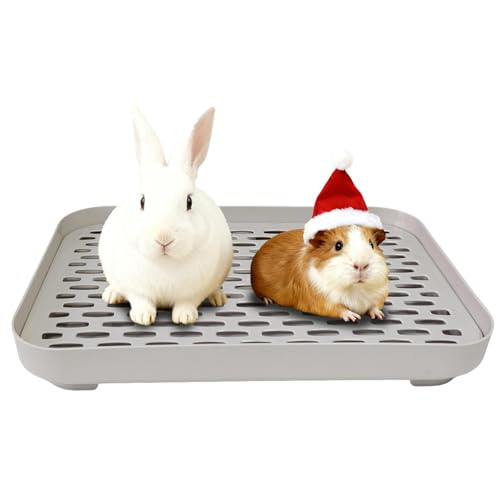 kathson Rabbit Litter Box Bunny Potty Trainer Tray Guinea Pig Litter Box with Grid Small Animal Toilet for Bunny Guinea Pigs Ferret Cats Chinchilla (Grey Large)