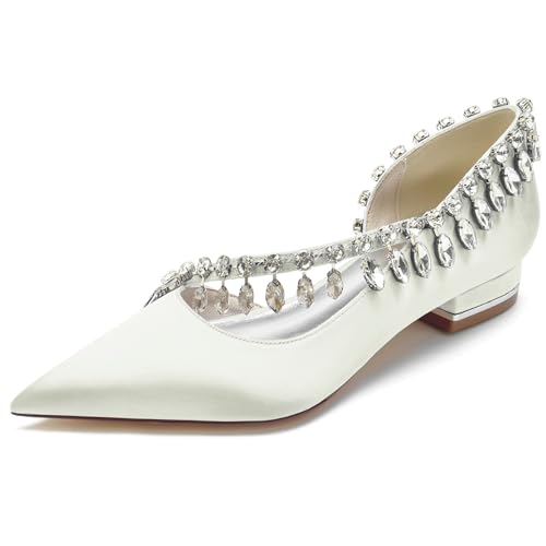 Chaussures de mariée sexy à strass : ballerines ivoire plates pour mariage